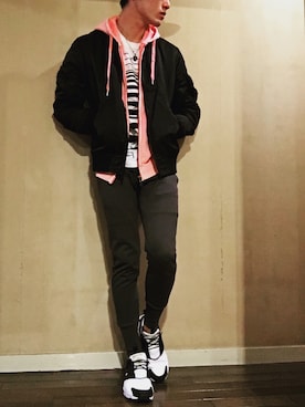 「Alpha Industries（アルファインダストリーズ）の＜ALPHA INDUSTRIES＞ MA-1 TIGHT/アウター（Military jacket、ブラック系）」を使った、yusukeさん（メンズ・178cm）の冬コーディネート