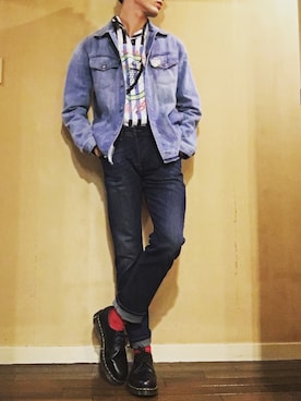 「DIESEL（ディーゼル）の00SXQA0LANX（Denim jacket、ブルー系）」を使った、yusukeさん（メンズ・178cm）の春コーディネート
