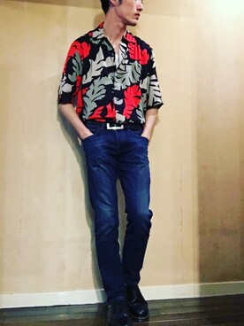 「DIESEL（ディーゼル）の00SX090LAON（Shirts、ブラック系）」を使った、yusukeさん（メンズ・178cm）の春コーディネート
