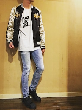 「Alpha Industries（アルファインダストリーズ）のアイテム（Military jacket、ブラック系）」を使った、yusukeさん（メンズ・178cm）の春コーディネート