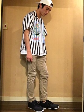 「DIESEL（ディーゼル）のDiesel - S-Tubby-ED ストライプ柄 シャツ - men - コットン - XL（Shirts、その他）」を使った、yusukeさん（メンズ・178cm）の夏コーディネート