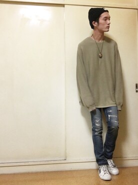 「古着のアイテム（Knitwear、ベージュ系）」を使った、yusukeさん（メンズ・178cm）の秋コーディネート