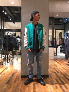 「DIESEL（ディーゼル）のアイテム（スタジャン）」を使った、keny.mさん（メンズ・180cm）の秋コーディネート