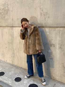 「H&M（エイチ・アンド・エム）のアイテム（ジャケット/アウター）」を使った、りっぴーさん（レディース・154cm）の冬コーディネート