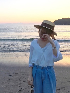 「MODE ROBE（モードローブ）のアイテム（帽子）」を使った、りっぴーさん（レディース・154cm）の春コーディネート