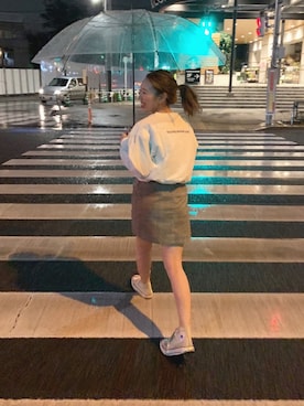 「ミニスカート」｜「アイテム（Tシャツ/カットソー、ホワイト系）」を使った、りっぴーさん（レディース・154cm）の冬コーディネート