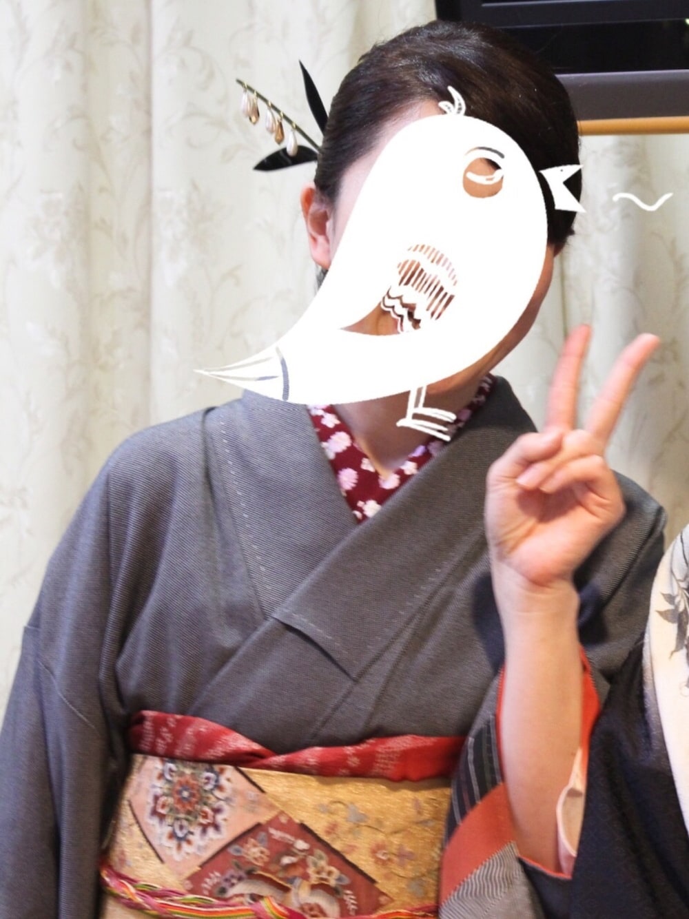 「着物、きもの、和装」｜「no brandのアイテム（浴衣、グレー系）」を使った、@kowakaba@さん（レディース・163cm）の冬コーディネートの1枚目の写真