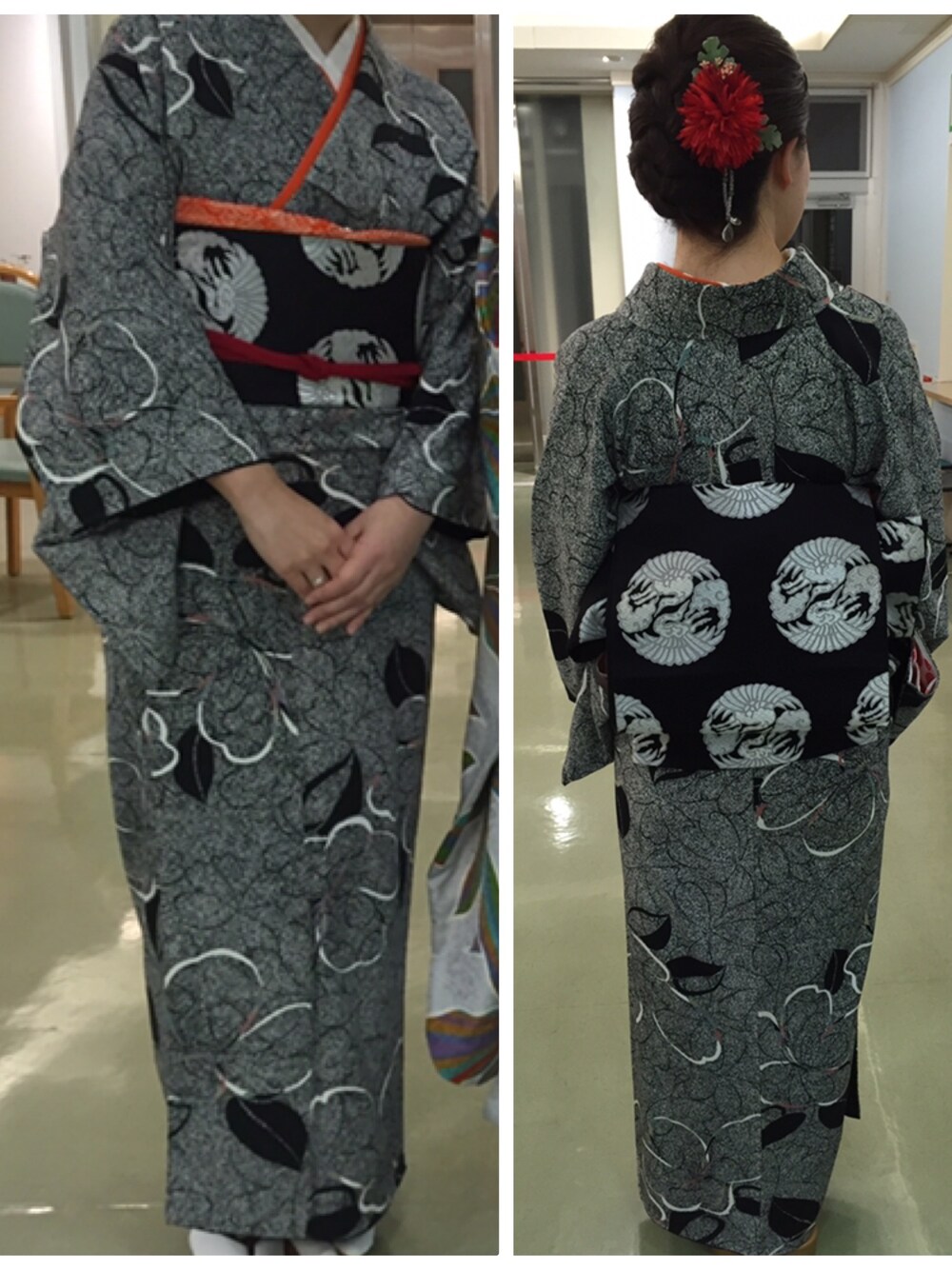 「着物、きもの、和装」｜「no brandのアイテム（浴衣、ブラック系）」を使った、@kowakaba@さん（レディース・163cm）の冬コーディネートの1枚目の写真