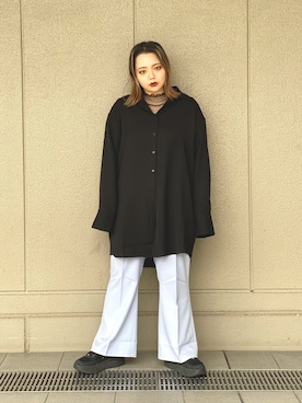 「PUNYUS（プニュズ）のアイテム（シャツワンピース）」を使った、キサキさん（レディース・162cm）の夏コーディネート