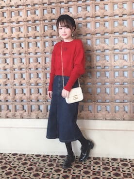 「SEVENDAYS=SUNDAY（セブンデイズサンデイ）のアイテム（デニムスカート）」を使った、なおぷーさん（レディース・157cm）の冬コーディネート