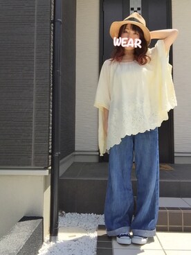 「passage mignon/flaneur（パサージュミニョンフラヌール）のアイテム（帽子）」を使った、𝔸𝕐 𝕞𝕠𝕞さん（レディース・151cm）の春コーディネート