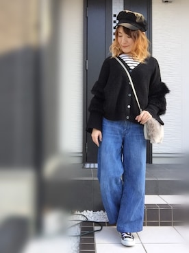 「LEPSIM（レプシィム）のマリンキャスケット　735142（キャスケット）」を使った、𝔸𝕐 𝕞𝕠𝕞さん（レディース・151cm）の秋コーディネート