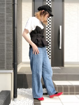 「LEPSIM（レプシィム）のマリンキャスケット　735142（キャスケット）」を使った、𝔸𝕐 𝕞𝕠𝕞さん（レディース・151cm）の春コーディネート