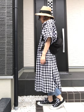 「passage mignon/flaneur（パサージュミニョンフラヌール）のアイテム（帽子）」を使った、𝔸𝕐 𝕞𝕠𝕞さん（レディース・150cm）の夏コーディネート