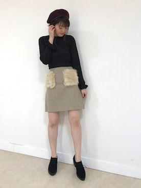 「ラメニット」｜「アイテム（ハンチング/ベレー帽）」を使った、あっちゃんさん（レディース・155cm）の秋コーディネート