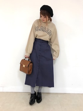 「レトロ」｜「アイテム（ブーティ）」を使った、あっちゃんさん（レディース・155cm）の冬コーディネート
