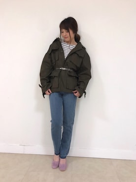 「archives（アルシーヴ）のアイテム（ミリタリージャケット）」を使った、あっちゃんさん（レディース・155cm）の春コーディネート