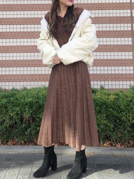 「フードコート」｜「アイテム（ブルゾン）」を使った、あっちゃんさん（レディース・156cm）の冬コーディネート