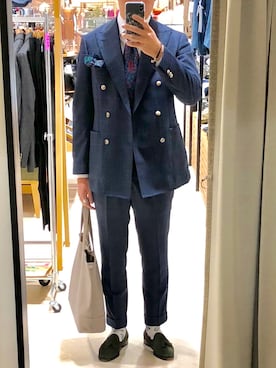 「アイテム（ローファー、グリーン系）」を使った、やかわさん（メンズ・170cm）の春コーディネート