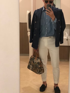 「アイテム（ローファー、グリーン系）」を使った、やかわさん（メンズ・170cm）の春コーディネート