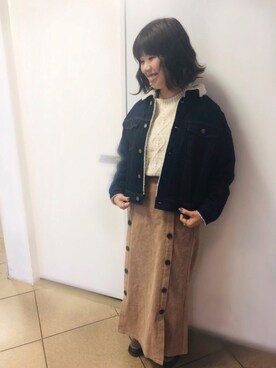shi-*さんの「・RAYCASSINコーデュロイダブルボタンスカート」を使ったコーディネート