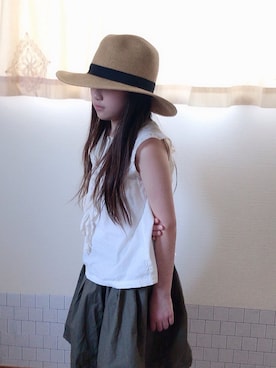 「no brand（ノーブランド）のアイテム（ハット、ベージュ系）」を使った、saku＊さん（キッズ）の夏コーディネート