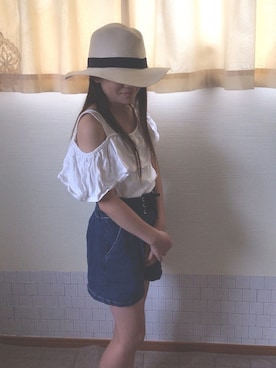 「no brand（ノーブランド）のアイテム（ハット、ベージュ系）」を使った、saku＊さん（キッズ）の夏コーディネート