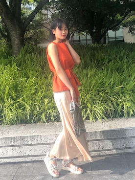 「CLANE（クラネ）のアイテム（スカート）」を使った、kaho miyaoさん（レディース・159cm）の夏コーディネート