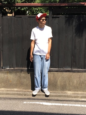 「メッシュキャップ」｜「アイテム（スリッポン）」を使った、TAKEさん（メンズ・170cm）の夏コーディネート