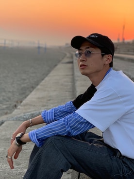 「why notのアイテム（キャップ、ブラック系）」を使った、K.T.Oさん（メンズ・183cm）の夏コーディネート