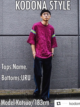 「Name.（ネーム）のアイテム（Tシャツ/カットソー、パープル系）」を使った、K.T.Oさん（メンズ・183cm）の夏コーディネート