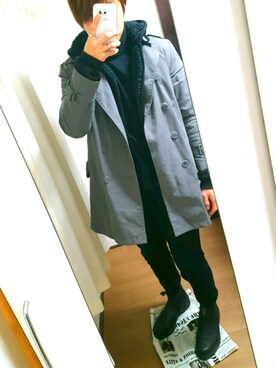 「ボア」｜「アイテム（トレンチコート）」を使った、デニーロさん（メンズ・168cm）の冬コーディネート