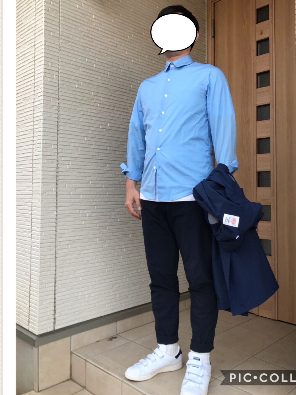 ブルー系のシャツ/ブラウス、ホワイト系のTシャツ/カットソー、ブルー系のその他パンツを着用したメンズの春コーディネートの1枚目の写真