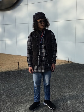 「mythography（ミソグラフィー）のアイテム（ブーツ）」を使った、Hiroki Katoさん（メンズ・176cm）の冬コーディネート