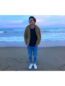 「H&M（エイチ・アンド・エム）のアイテム（ニット/セーター）」を使った、ŦÄĨḾÜさん（メンズ・170cm）の夏コーディネート