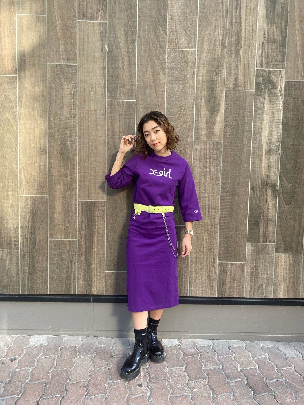 新品　X-girl Champion BIG TEE DRESS エックスガール Champion（チャンピオン）の「X-girl × Champion S/S BIG TEE DRESS