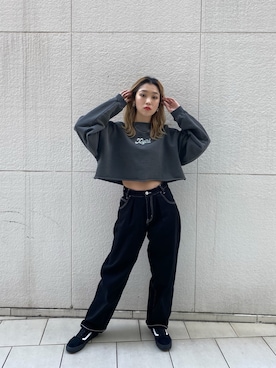「X-girl（エックスガール）のWIDE TAPERED PANTS（その他パンツ）」を使った、和田 梨加さん（レディース・158cm）の冬コーディネート