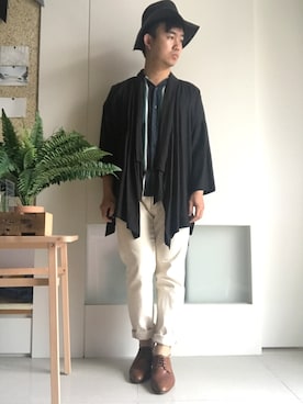 「TRAN泉（トラン）のアイテム（その他アウター）」を使った、林宜弘さん（メンズ・165cm）の夏コーディネート