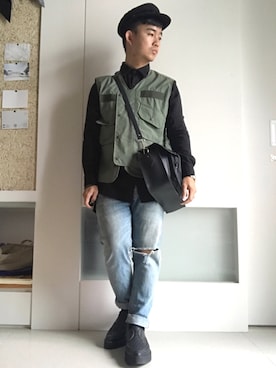 「Native（ネイティブ）のアイテム」を使った、林宜弘さん（メンズ・165cm）の秋コーディネート