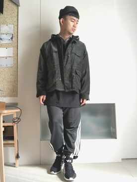 「OUTER SPACE（アウタースペース）のアイテム（ジャケット/アウター）」を使った、林宜弘さん（メンズ・165cm）の秋コーディネート