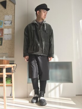 「HARE（ハレ）のアイテム（テーラードジャケット、グリーン系）」を使った、林宜弘さん（メンズ・165cm）の冬コーディネート
