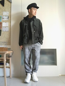 「HARE（ハレ）のアイテム（テーラードジャケット、グリーン系）」を使った、林宜弘さん（メンズ・165cm）の冬コーディネート