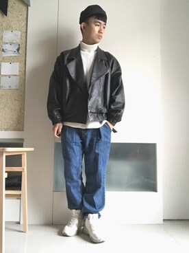 「PUMA thunder spectra」｜林宜弘さん（メンズ・165cm）の冬コーディネート