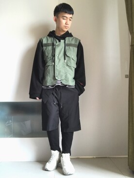 「PUMA thunder spectra」｜林宜弘さん（メンズ・165cm）の冬コーディネート