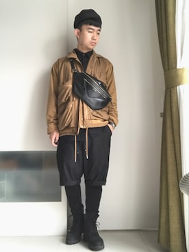「アイテム（ミリタリージャケット、ゴールド系）」を使った、林宜弘さん（メンズ・165cm）の春コーディネート