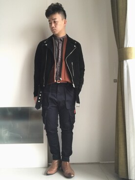 「Machismoのアイテム」を使った、林宜弘さん（メンズ・165cm）の春コーディネート