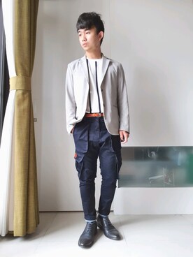 「Machismoのアイテム」を使った、林宜弘さん（メンズ・165cm）の春コーディネート