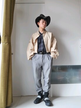 「spring」｜「アイテム（ノーカラージャケット）」を使った、林宜弘さん（メンズ・165cm）の春コーディネート