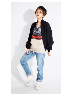 「ブリーチデニム」｜「アイテム（ブルゾン）」を使った、PLAYFULさん（レディース・157cm）の冬コーディネート