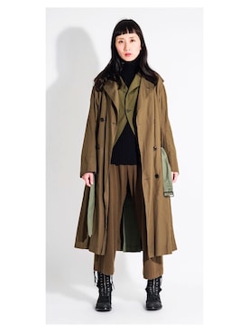 「アイテム（トレンチコート、グリーン系）」を使った、PLAYFULさん（レディース・176cm）の冬コーディネート